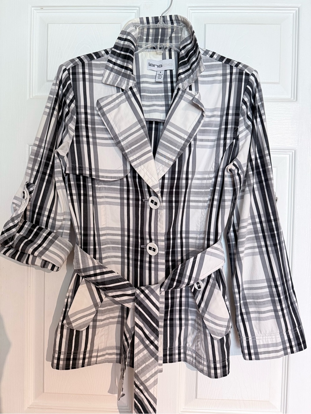 Lena Carter Black & White Plaid Tie-Waist Blazer